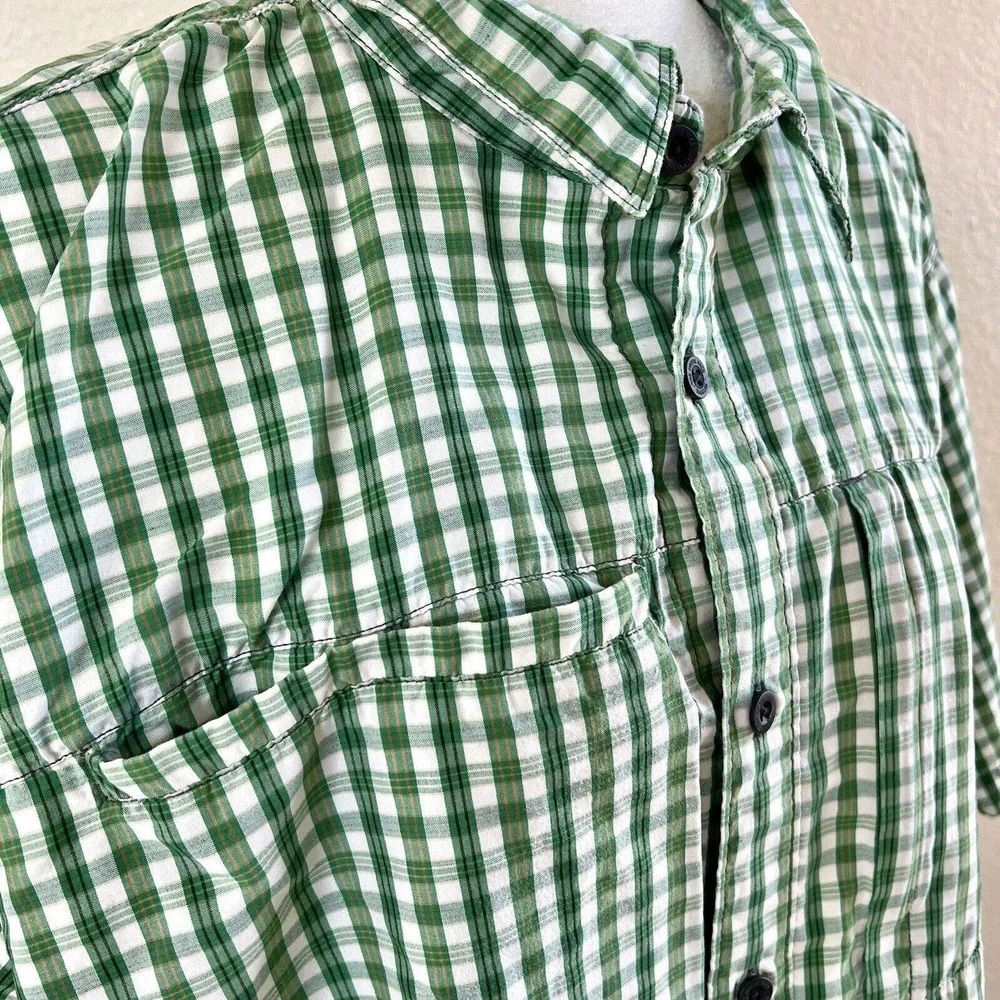 The North Face Shirt Mens XXL Green Plaid Short Sleeve Button Up Outdoor Vented